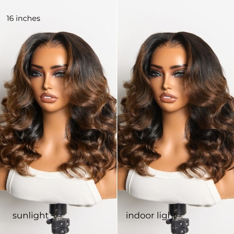 NatureMAX™ 200% Density Ombre Brown / Natural Loose Wave Glueless 13x6 HD Lace Front Shoulder Length Wig Pre-Cut Lace Flexi-Fit Drawstring Cap-27