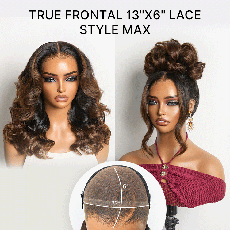 NatureMAX™ 200% Density Ombre Brown / Natural Loose Wave Glueless 13x6 HD Lace Front Shoulder Length Wig Pre-Cut Lace Flexi-Fit Drawstring Cap-26