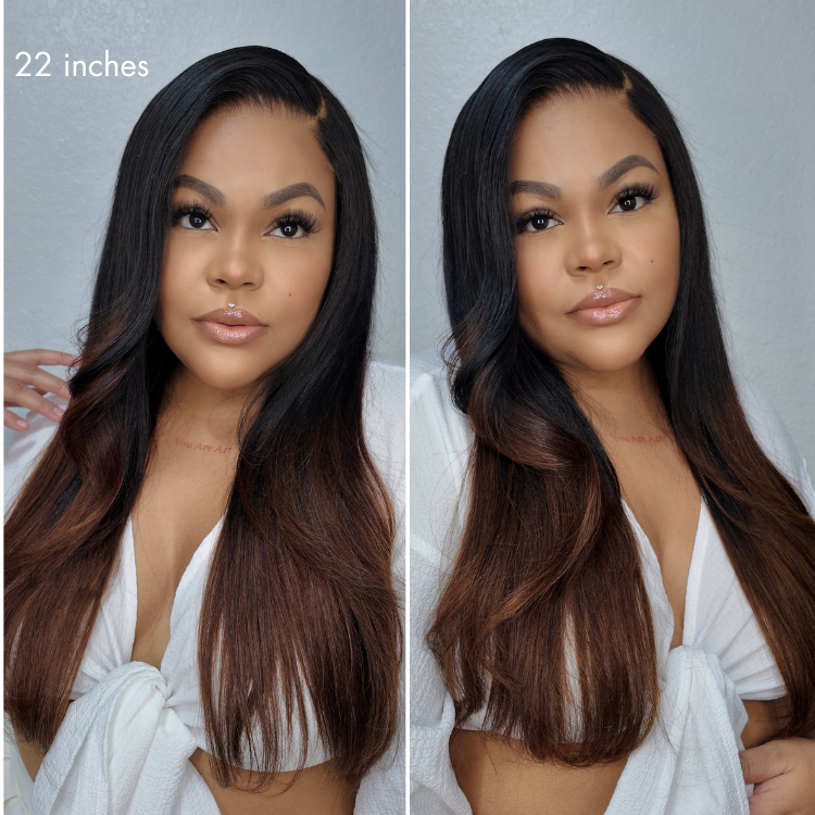 Luvme All-Day Comfort™ Wig 180% Density Ombre Brown Layered Light Yaki Straight Glueless 7x6 Closure HD Lace Human Hair Long Wig Pre-Cut Lace-32