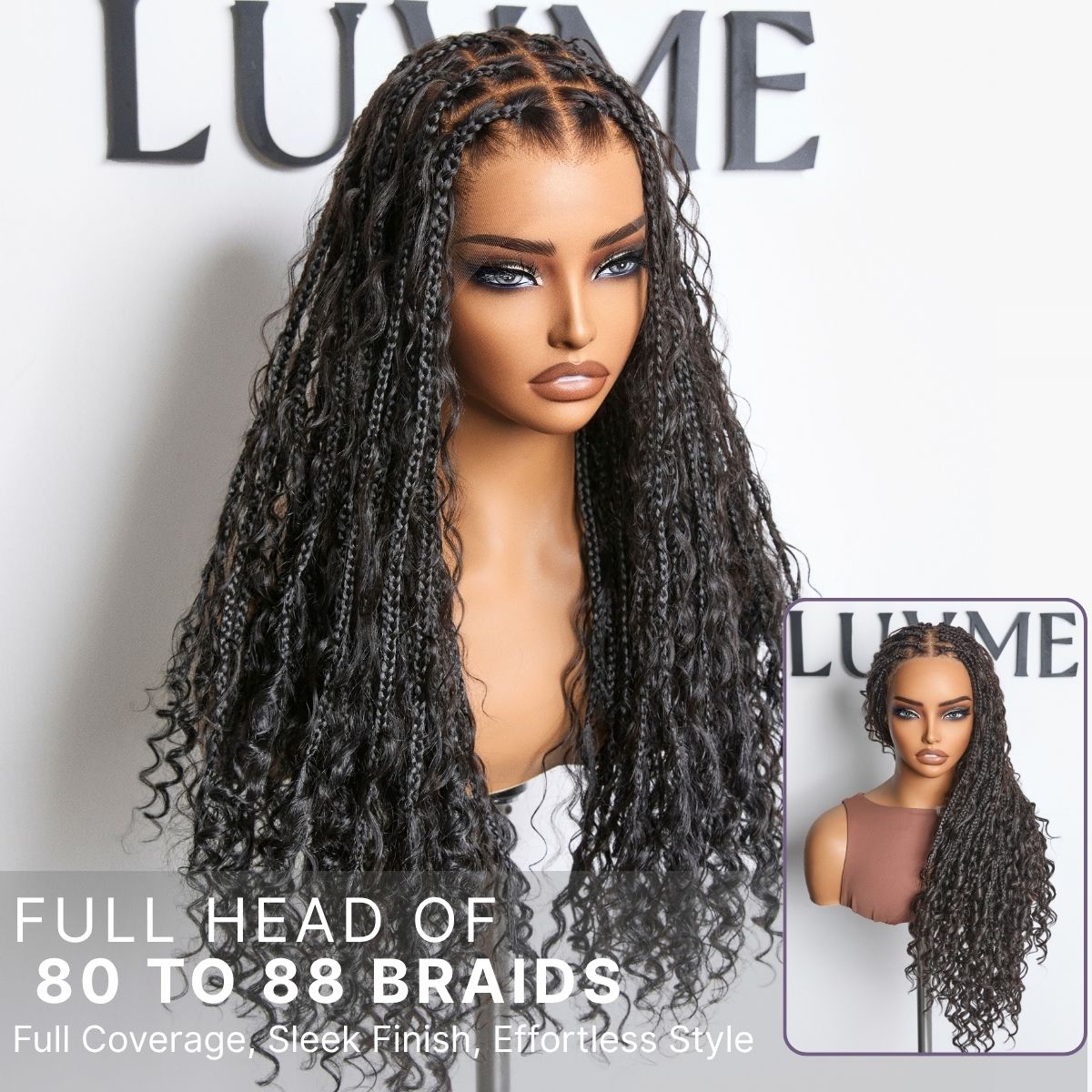 Readitress™ Light Weight Flexi-Fit Invisi Drawstring Cap Full Lace Knotless Boho Curls Braided Long Wig Super Natural Scalp-53