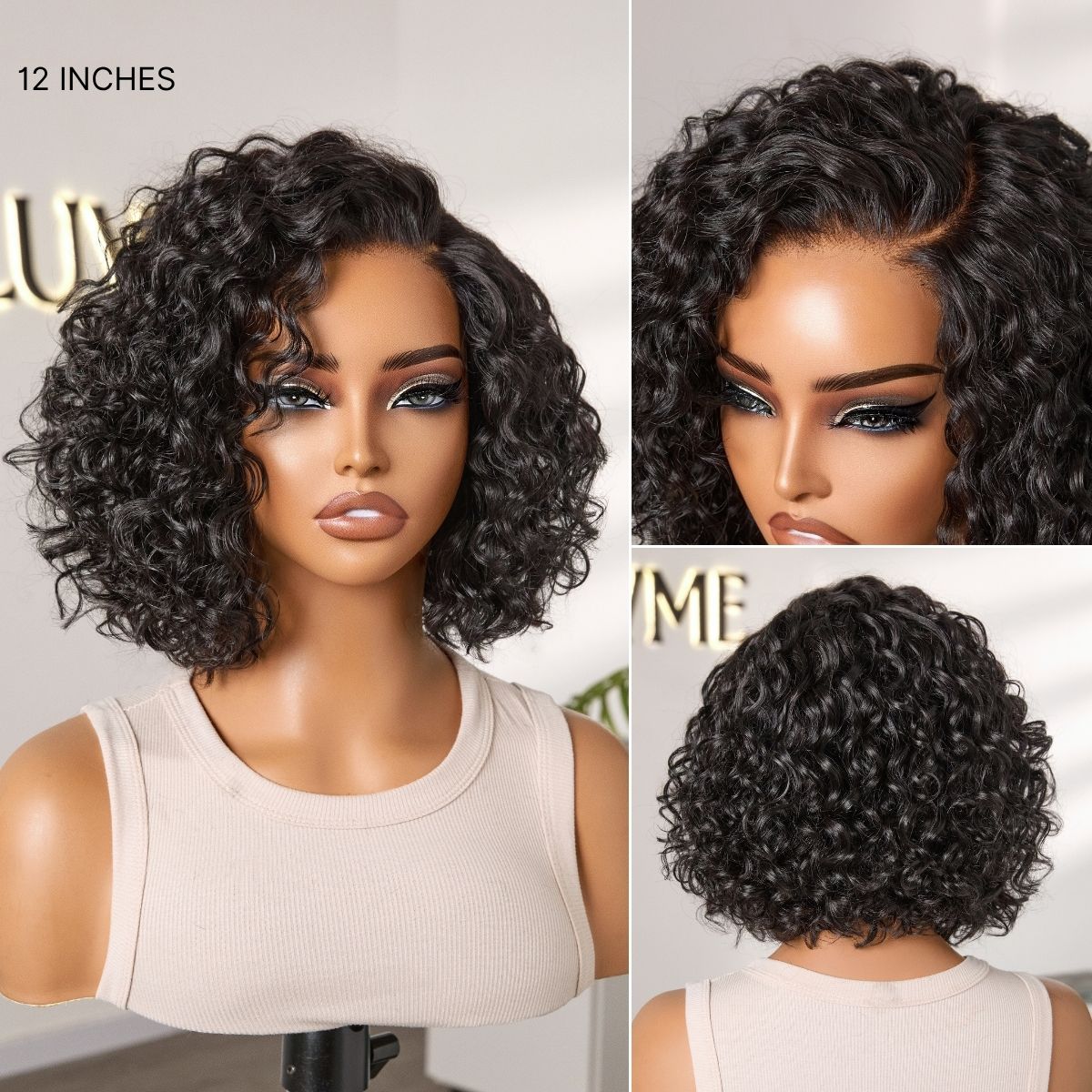New Customers Only | Ready to Go Blonde Highlight / Natural Black Water Wave Short Curly Bob Wig Glueless Minimalist HD Lace Wig Pre-Cut Lace-18