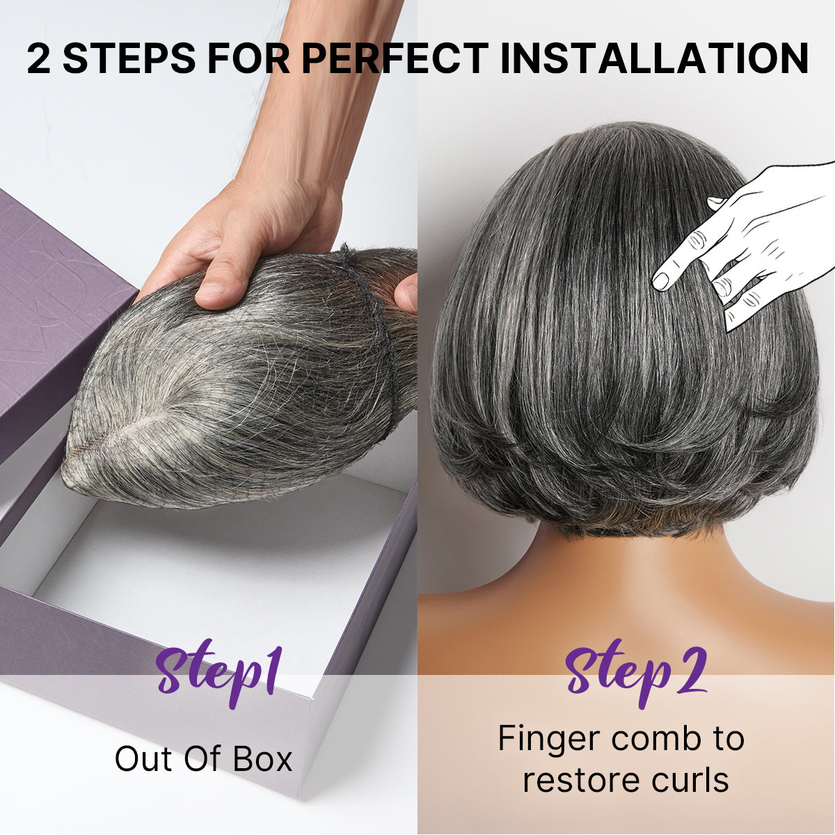 New Customers Only | Salt & Pepper 100% Human Hair Layered Bob Wig Glueless Minimalist Lace Grey Wig Pre-Cut Lace-06