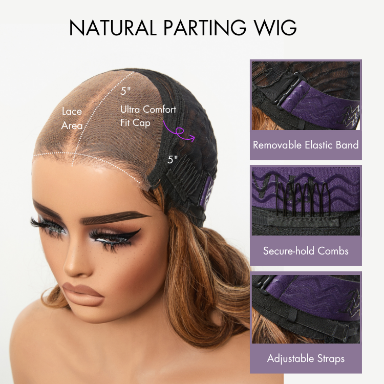 Sun-Kissed Warm Tone Brown with Blonde Highlights 180% Density Loose Wave Glueless 5x5 Closure Lace Wig Pre-Cut Lace-08