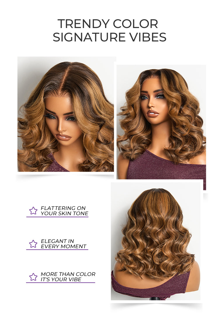 VIP ONLY | Sun-Kissed Warm Tone Brown with Blonde Highlights 180% Density Loose Wave Glueless 5x5 Closure Lace Wig Pre-Cut Lace-10