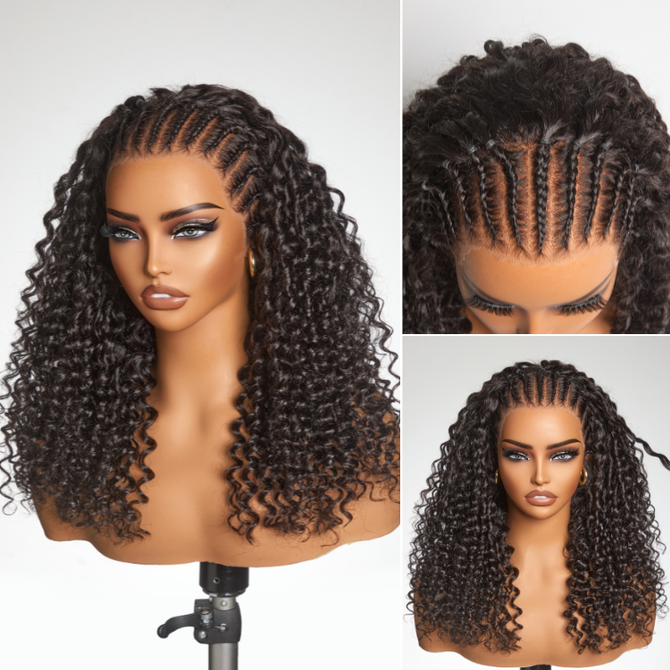 New Customers Only | Readitress™ Knotless Fulani Braids Deep Wave Glueless Ear-to-ear 13x4 Frontal HD Lace Wig Human Hair-01
