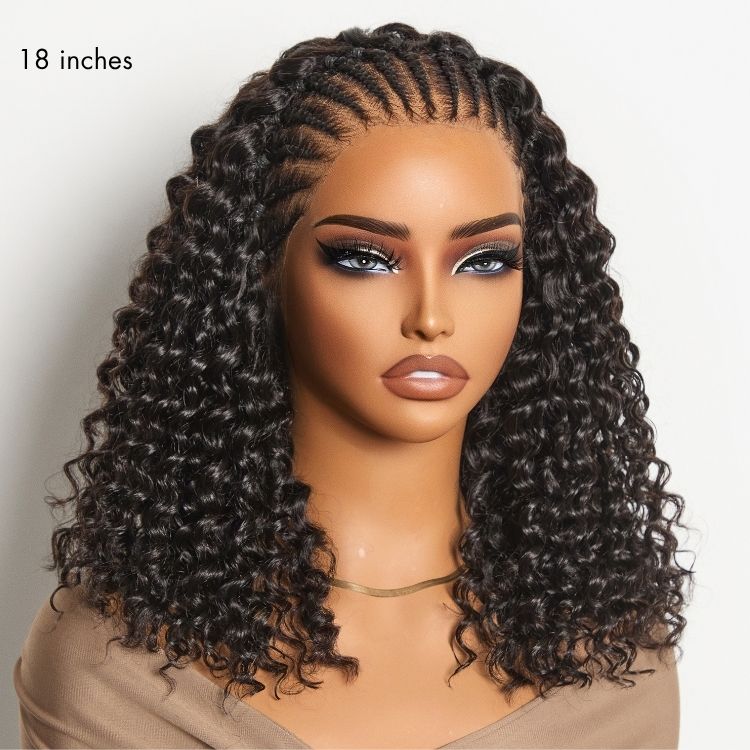 Readitress™ Knotless Fulani Braids Deep Wave Glueless Ear-to-ear 13x4 Frontal HD Lace Wig Human Hair-11