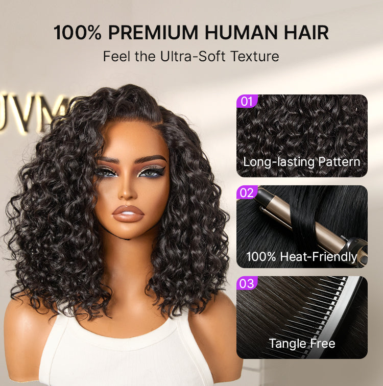 BOGO | Ready to Go Water Wave Short Curly Bob Wig Glueless Minimalist HD Lace Wig Pre-Cut Lace-15