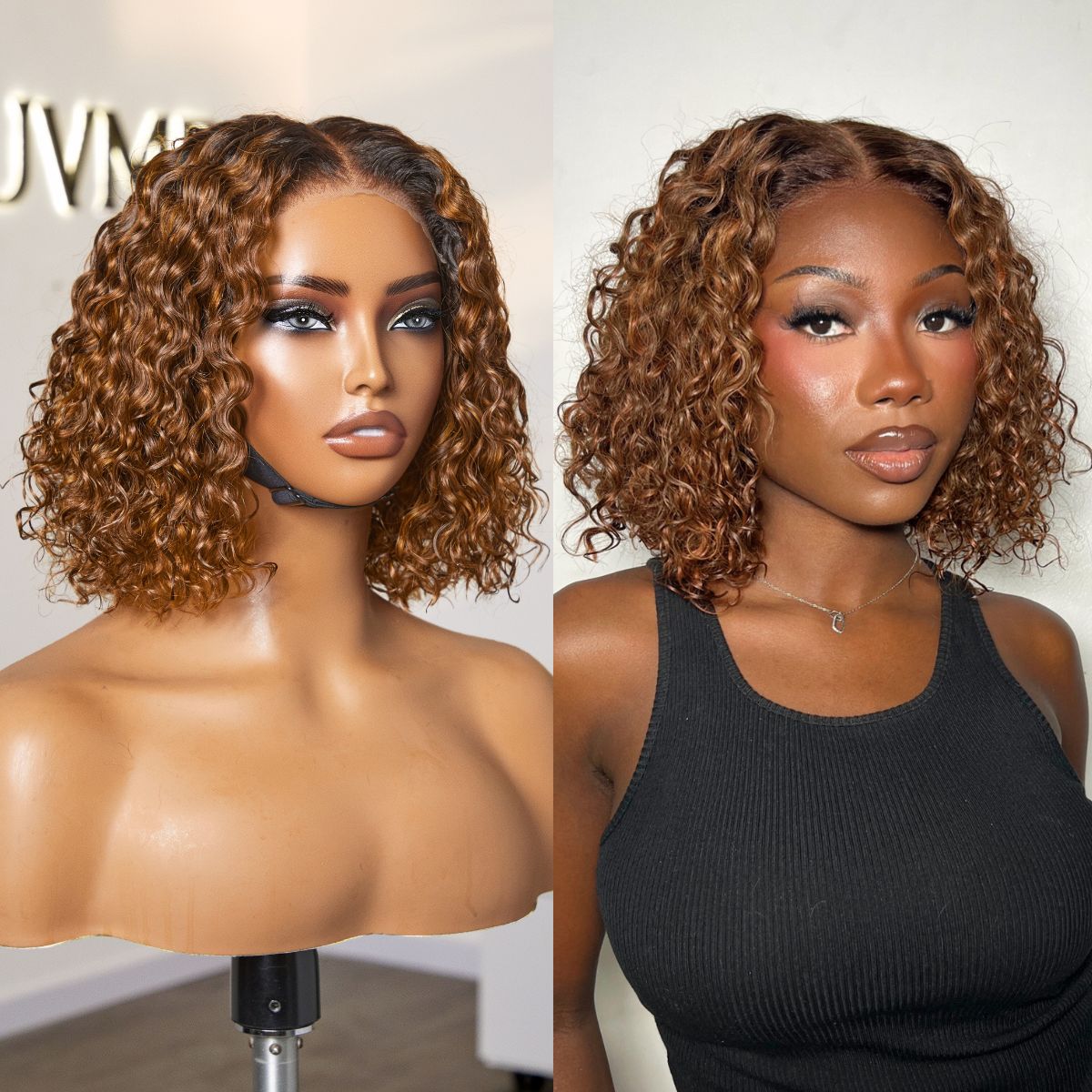 Brown Highlight / Natural Black / Blonde Highlight Deep Curly Glueless 5x5 Closure Pre-Cut Lace Wig-21