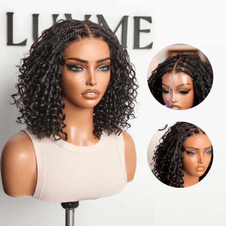 Tiktok Exclusive Deal | Boho Braids Deep Curly Glueless 5x5 Closure Lace with Braided Top Human Hair Wig Pre-Cut Lace-19