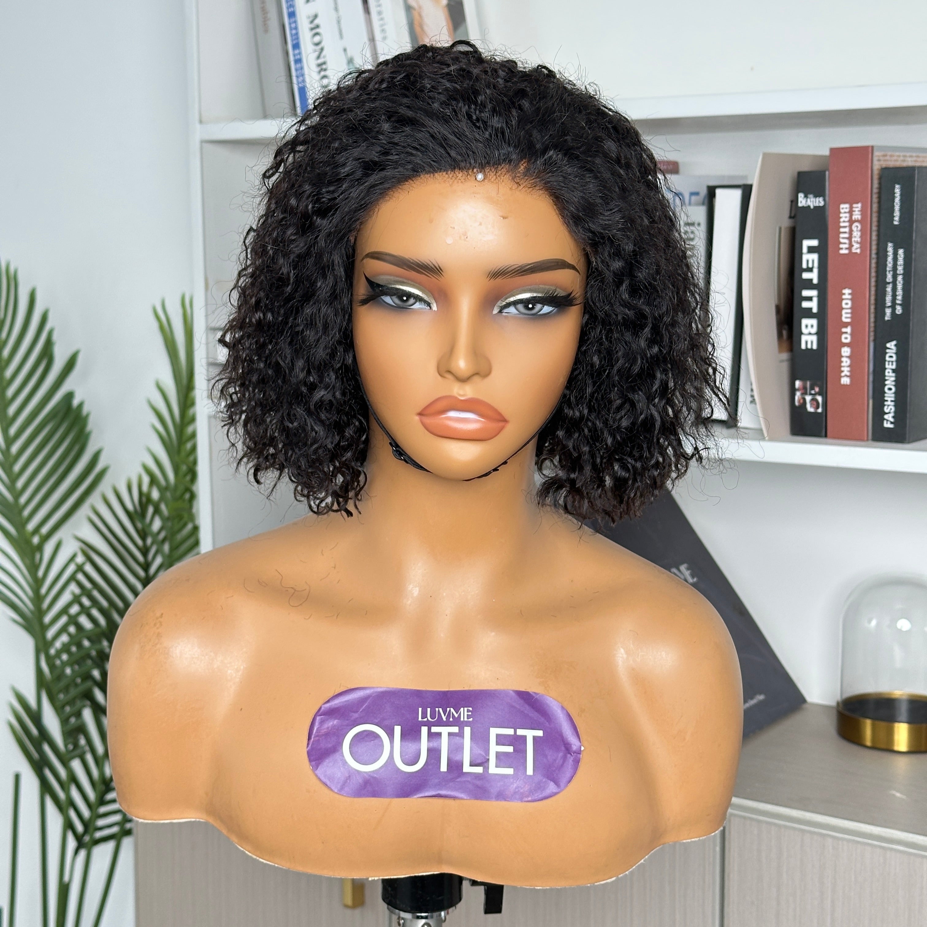 Outlet | Curly Short Cut Minimalist Lace Glueless Wig 100% Human Hair Pre-cut Lace-01