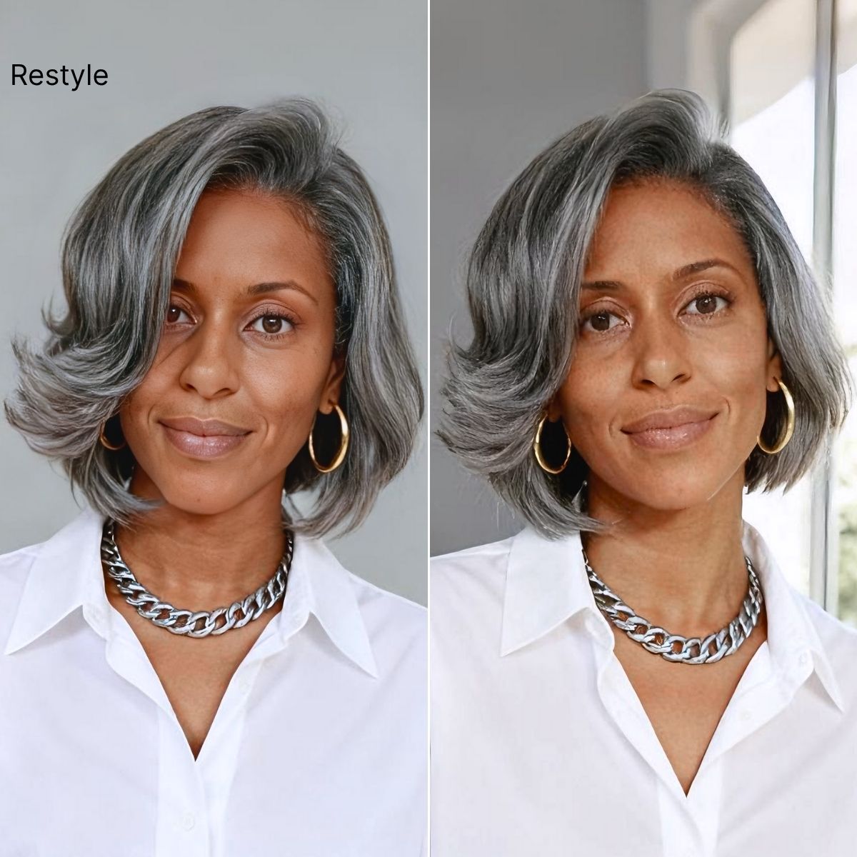 New Customers Only | Salt & Pepper 100% Human Hair Layered Bob Wig Glueless Minimalist Lace Grey Wig Pre-Cut Lace-04