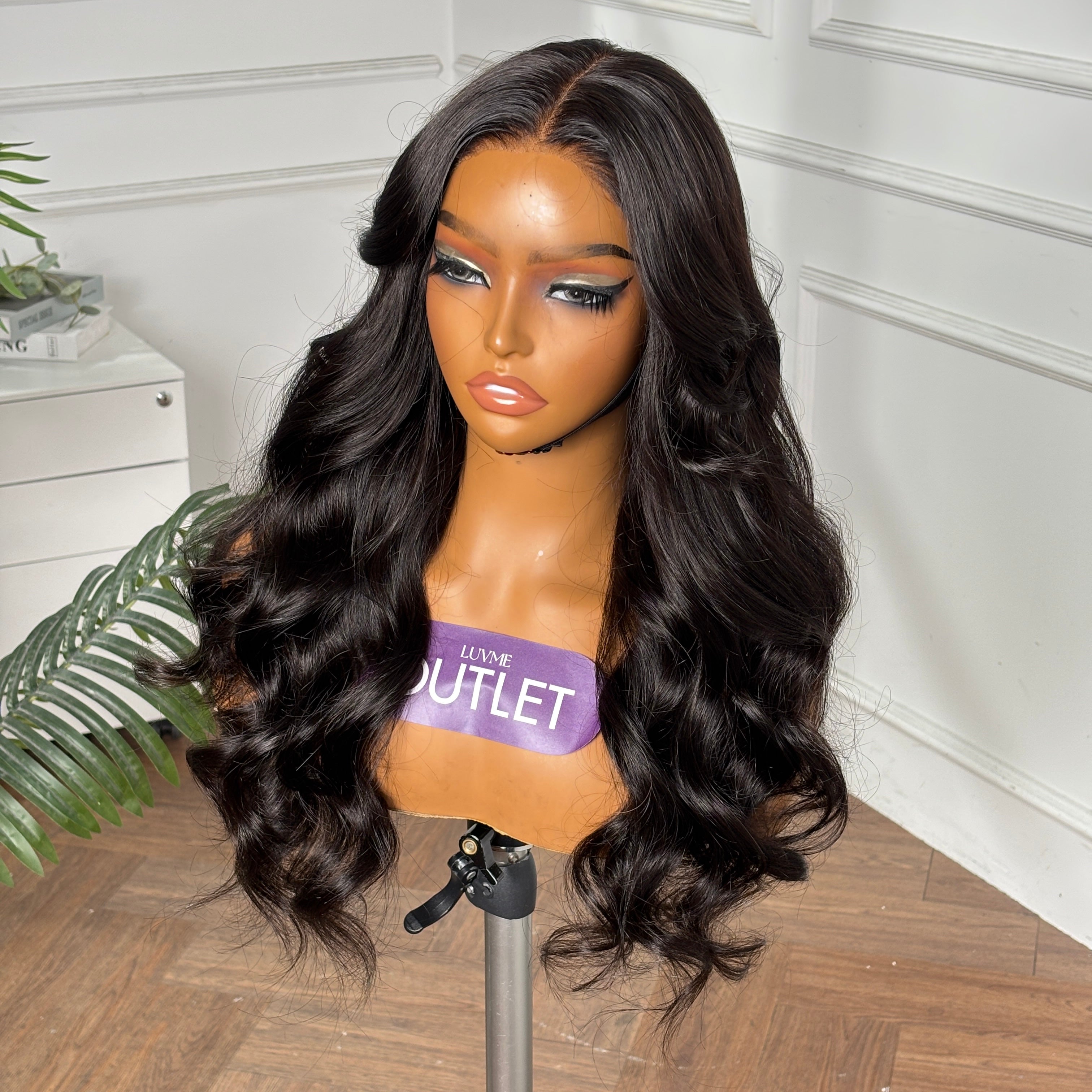 Outlet | Natural Black Loose Body Wave 5x5 Closure Regular Lace Glueless Long Wig Pre-cut Lace-01