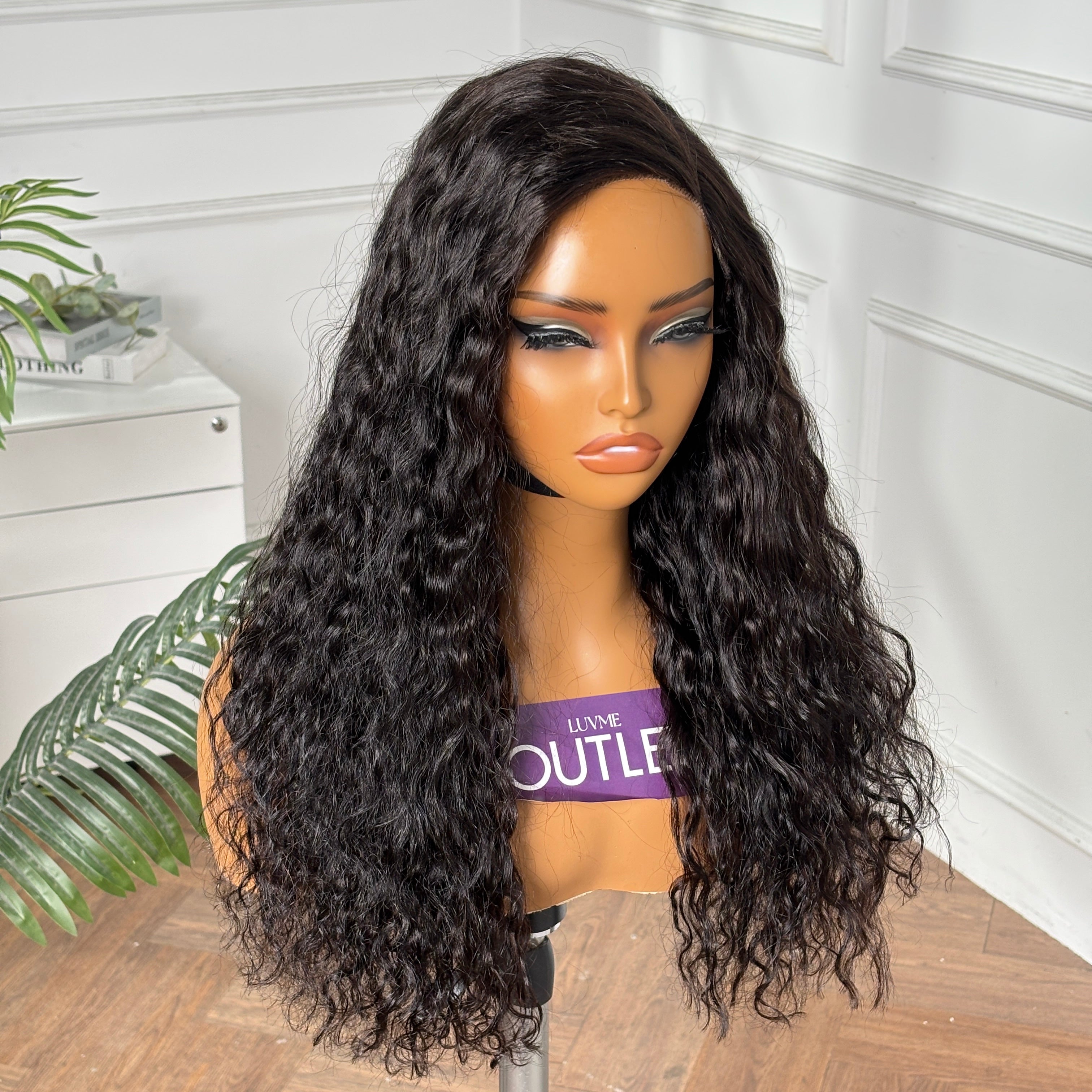 Outlet | Natural Black Water Wave 4x4 Lace Wig Pre-cut Lace-01