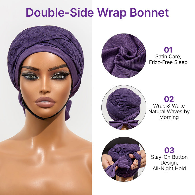 Luvme Hair satin wrap bonnet for long hair, designed to reduce frizz and help achieve effortless waves overnight.