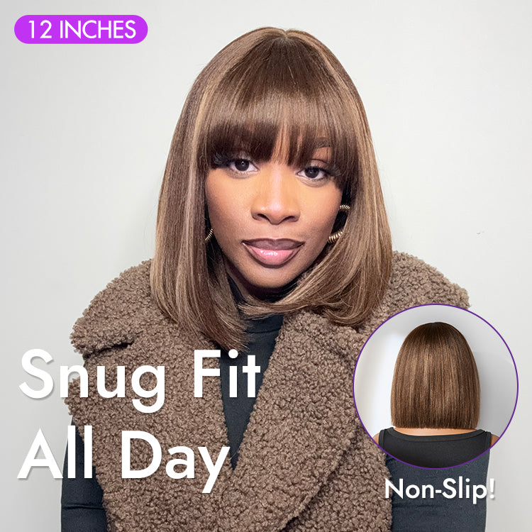 2 for $169.9 | 12 Inches Ash Blonde Highlights Yaki Bob Wig + 12 Inches Deep Wave Minimalist Lace Wig-02