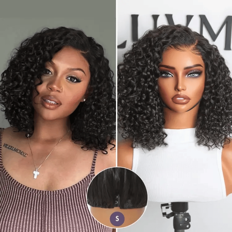 2 for $169.9 | 12 Inches Ash Blonde Highlights Yaki Bob Wig + 12 Inches Deep Wave Minimalist Lace Wig-04