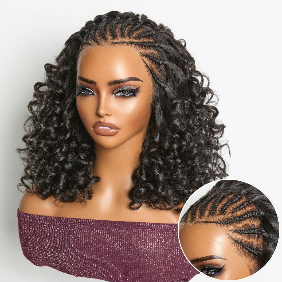Readitress Chic & Voluminous 180% Density Pre-Braided Bouncy Curly Glueless Ear-to-ear 13x4 Frontal Lace Wig-01