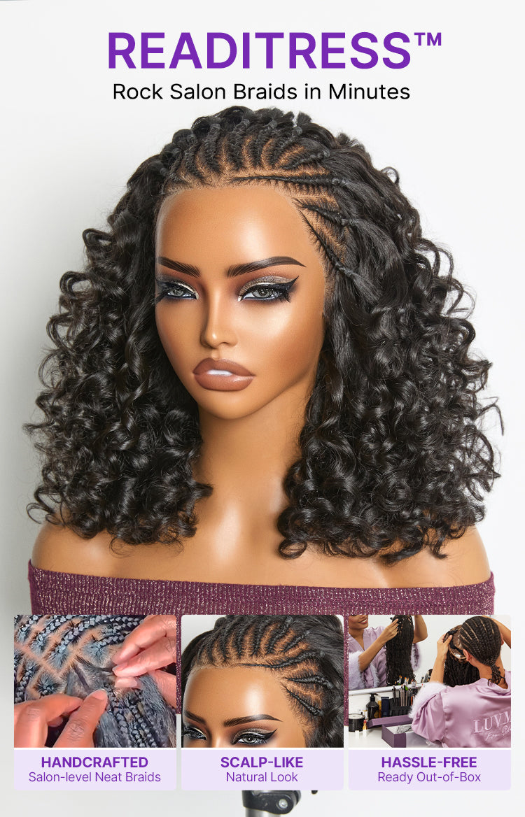 Readitress Chic & Voluminous 180% Density Pre-Braided Bouncy Curly Glueless Ear-to-ear 13x4 Frontal Lace Wig-10