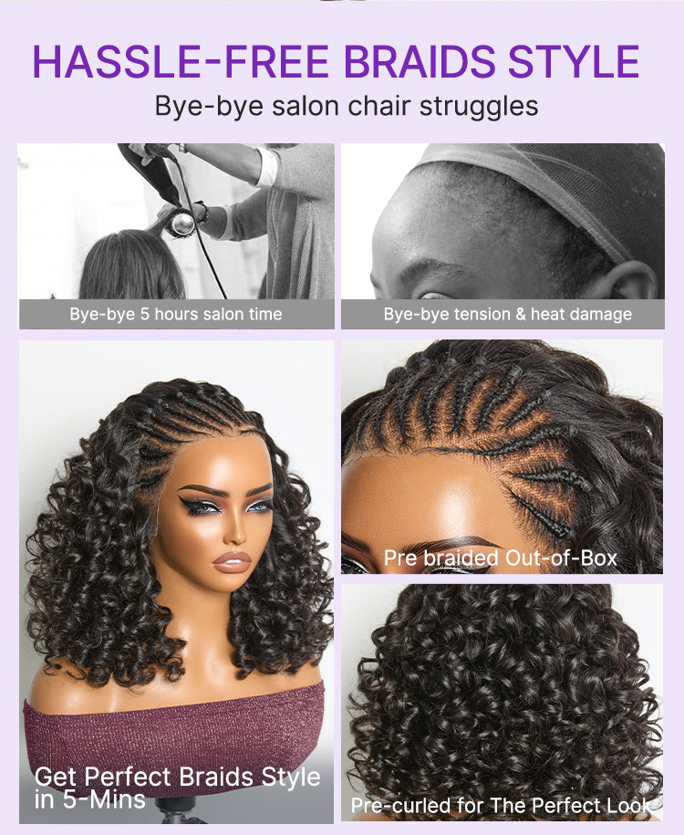 VIP ONLY | Readitress Chic & Voluminous 180% Density Pre-Braided Bouncy Curly Glueless Ear-to-ear 13x4 Frontal Lace Wig-11