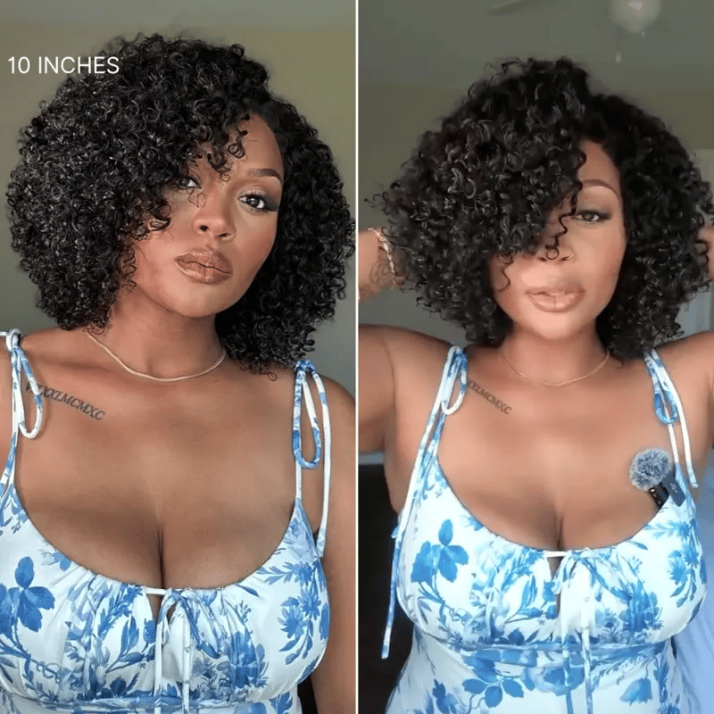 Luvme short cut curly human hair wig with lace front, glueless design, side part, minimalist style, pre-cut lace for easy wear
