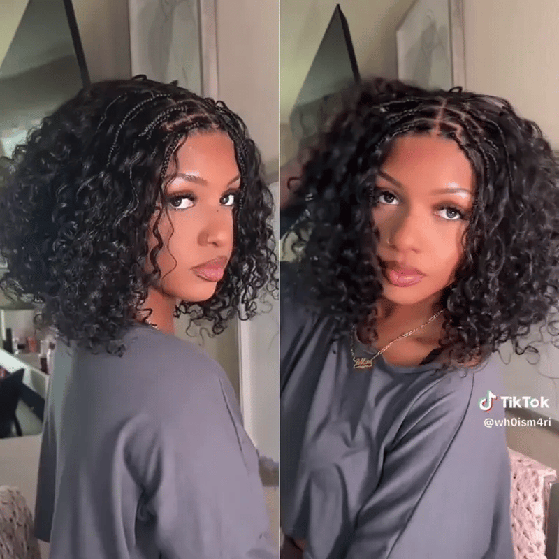 Luvme Hair Readitress™ Boho Braids deep curly glueless lace wig with braided top, 5x5 closure, human hair, pre-cut lace.