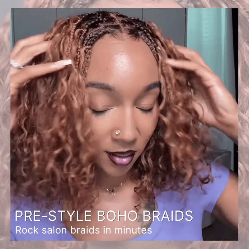 Luvme Hair Readitress™ Boho Curly Glueless 5x5 Lace Closure Wig with braided top, deep curls, and pre-cut lace for natural look