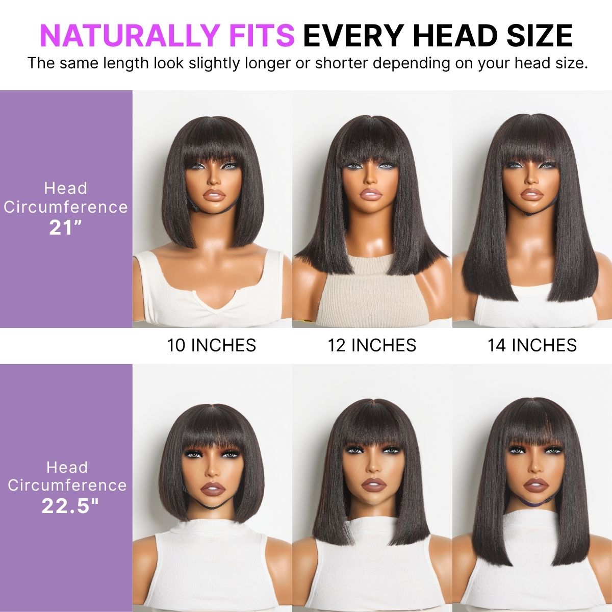 Put On and Go Realistic Glueless Yaki Straight Bob with Bangs Minimalist Lace Wig 100% Human Hair-34