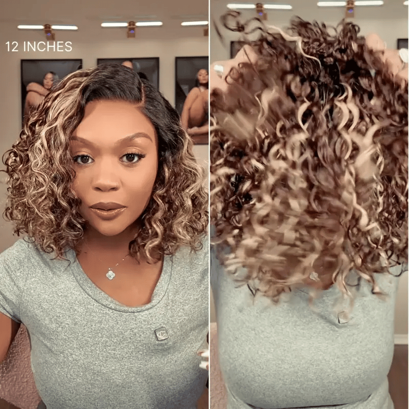 Crazy Wednesday | Ready to Go Blonde Highlight / Natural Black Water Wave Short Curly Bob Wig Glueless Minimalist HD Lace Wig Pre-Cut Lace-03