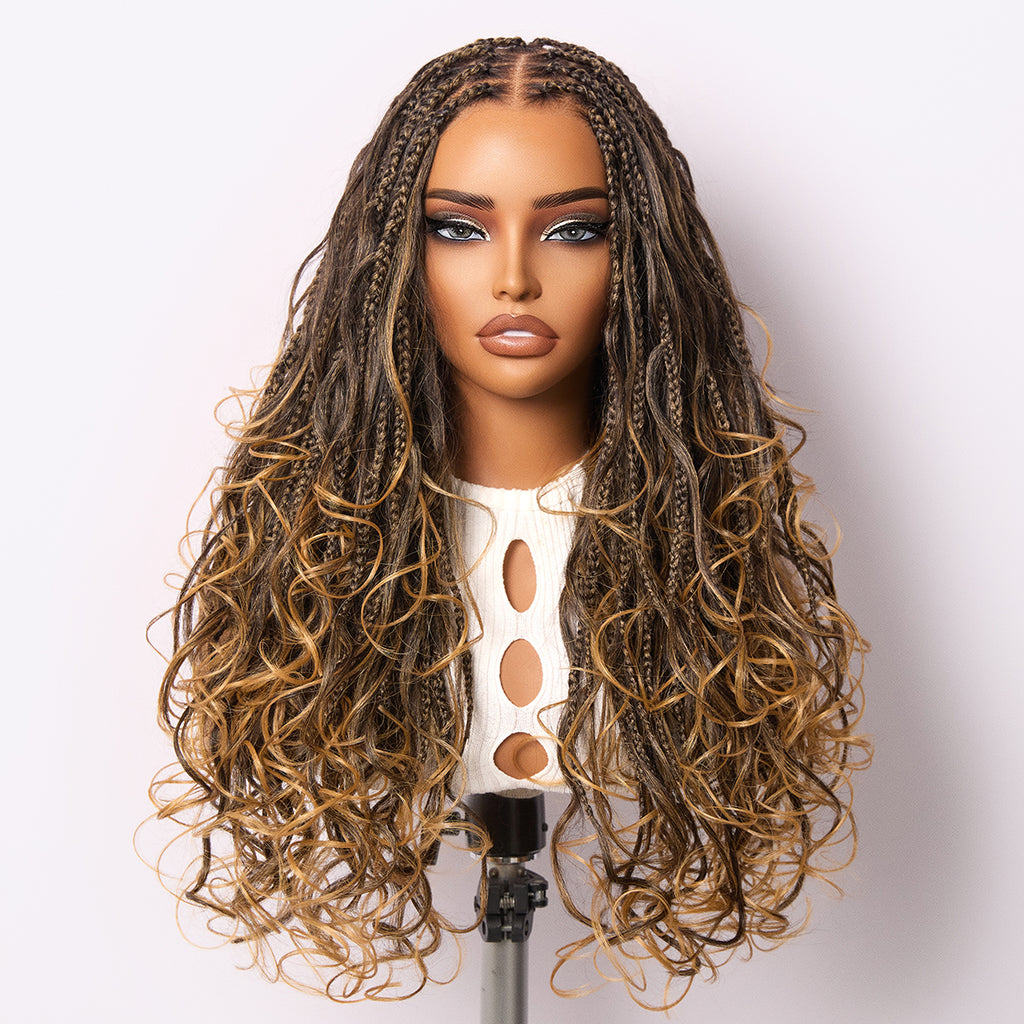 French Curl Ombre Blonde Boho Braids Wig