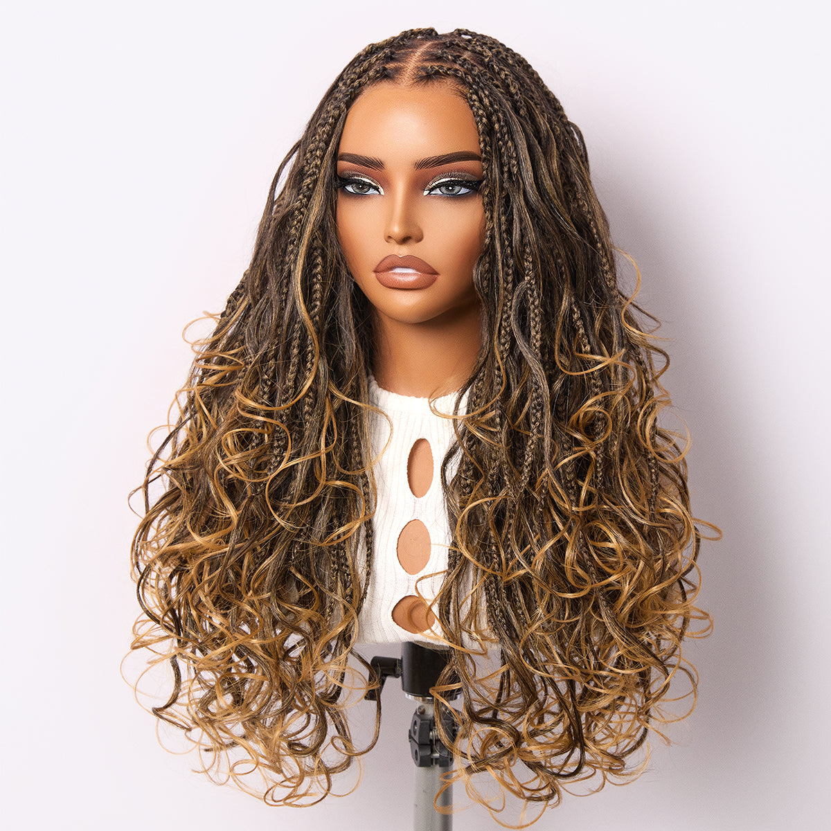 Readitress™ Ombre Honey Blonde French Curl Knotless Boho Braids HD Full Lace Long Wig Flexi Fit Invisi Drawstring Cap - US Only-49