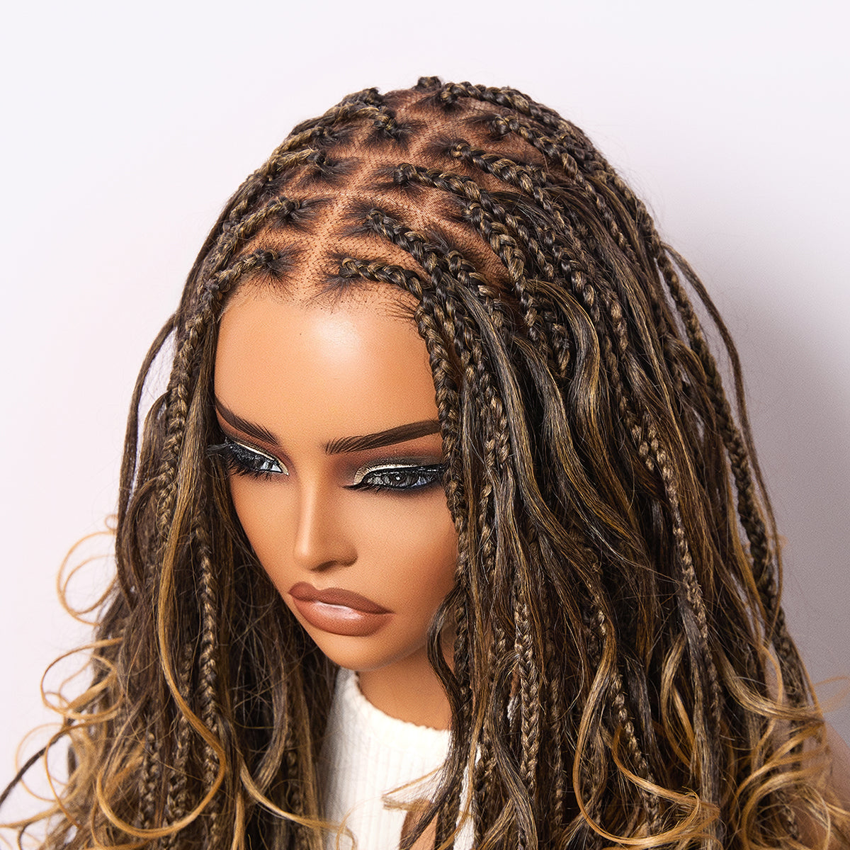 Readitress™ Ombre Honey Blonde French Curl Knotless Boho Braids HD Full Lace Long Wig Flexi Fit Invisi Drawstring Cap - US Only-51