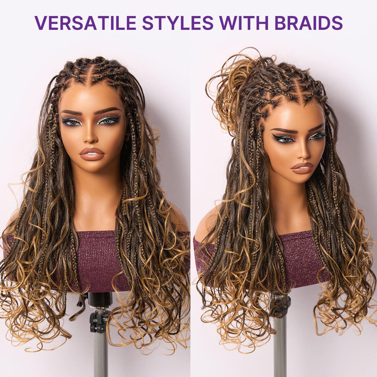 BOGO | Readitress™ Ombre Honey Blonde French Curl Knotless Boho Braids HD Full Lace Long Wig Flexi Fit Invisi Drawstring Cap - US Only-06