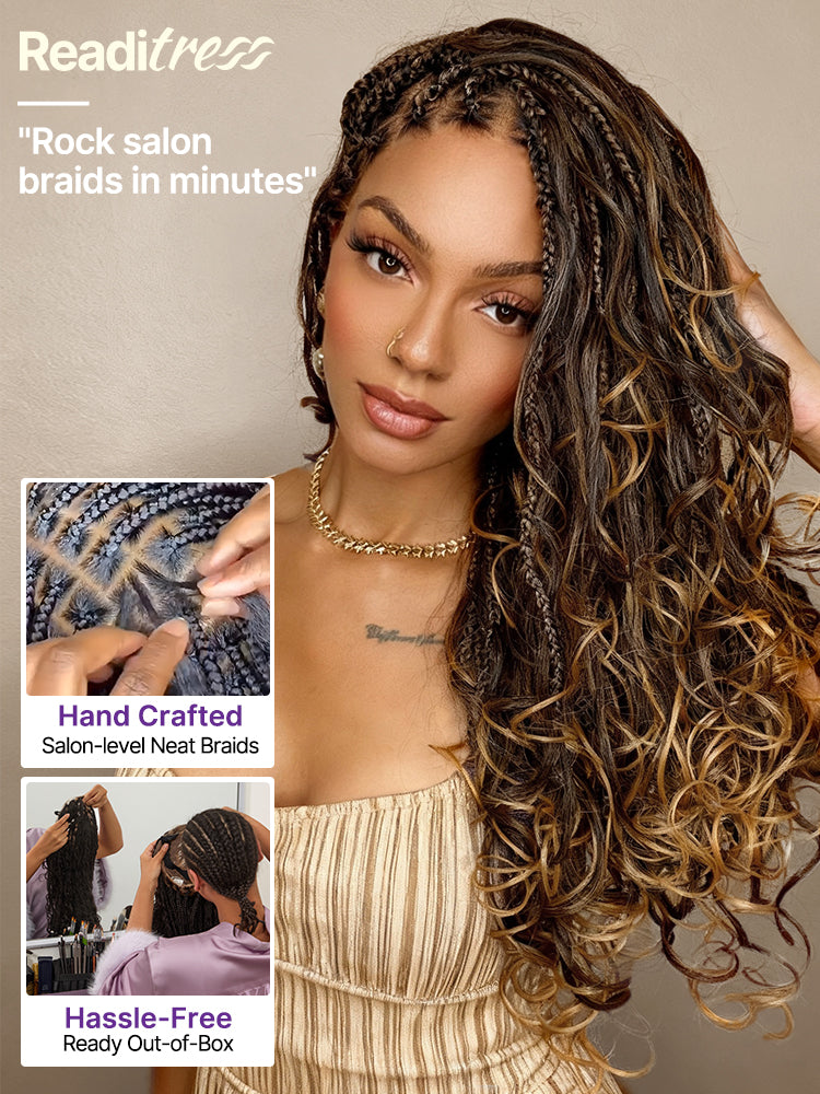 Special Deal | Readitress Ombre Honey Blonde French Curl Knotless Boho Braids HD Full Lace Long Wig Flexi Fit Invisi Drawstring Cap - US Only-15