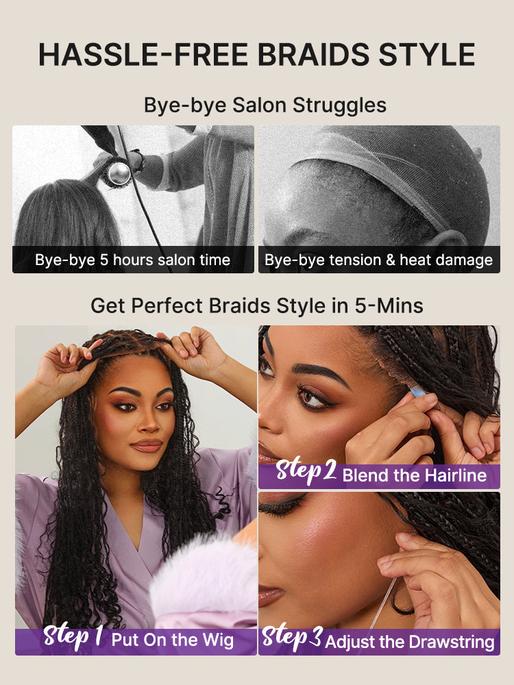 Ombre Blonde French Curl Knotless Boho Braids HD Full Lace Long Wig Flexi Fit Invisi Drawstring Cap - US Only