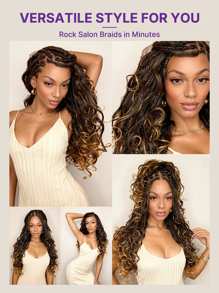 Weekly Special | Readitress™ Ombre Honey Blonde French Curl Knotless Boho Braids HD Full Lace Long Wig Flexi Fit Invisi Drawstring Cap - US Only-18