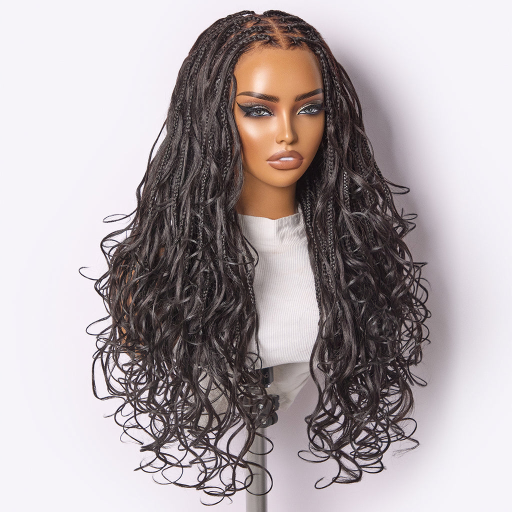 French Curl Knotless Boho Braids Wig