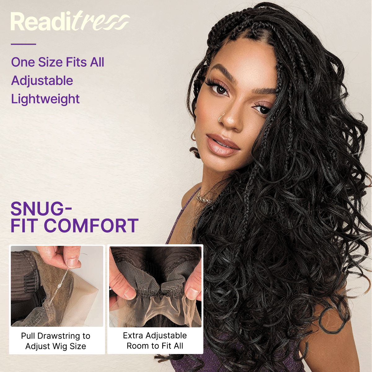 Readitress™ French Curl Knotless Boho Braids HD Full Lace Long Wig Flexi Fit Invisi Drawstring Cap - US Only-44