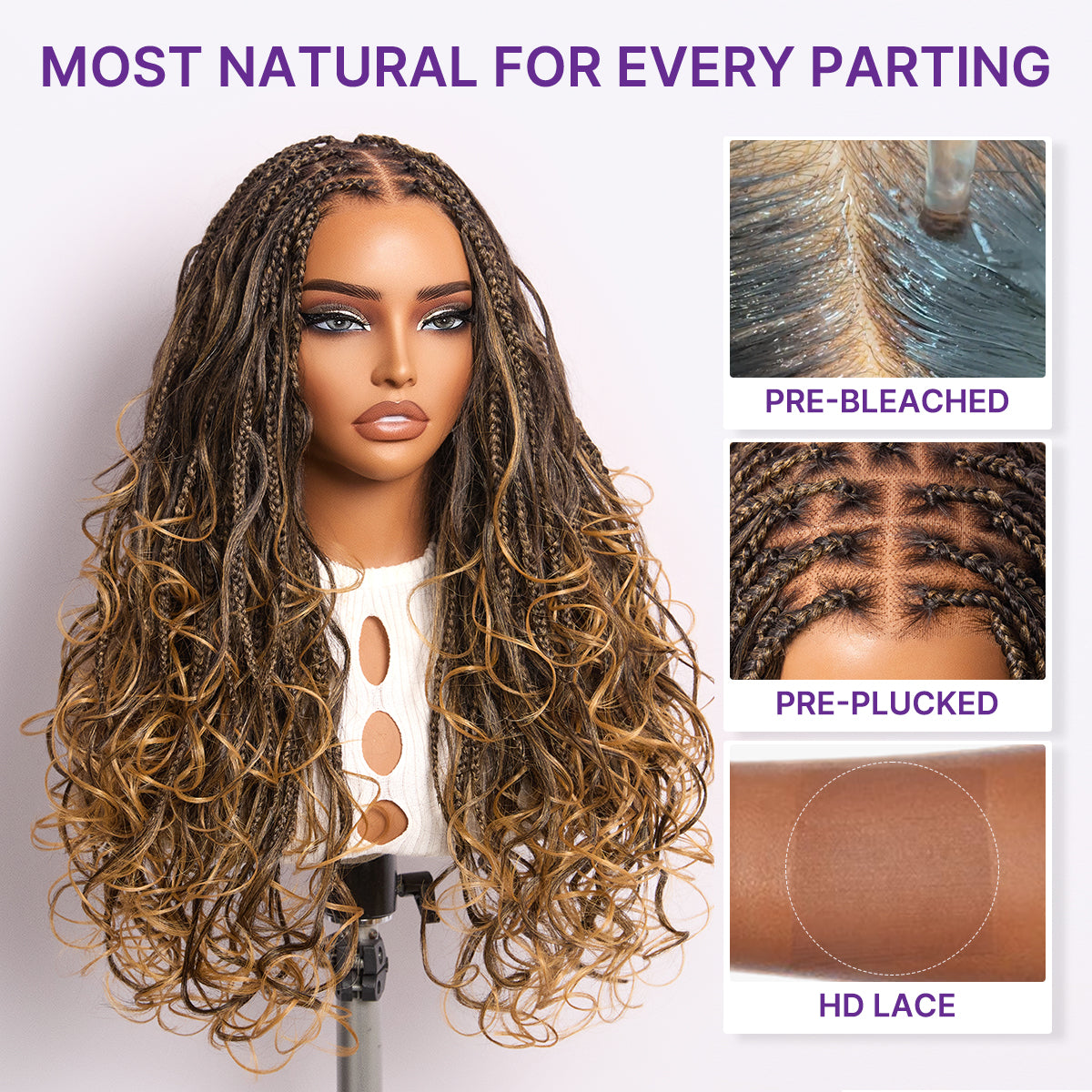 Readitress™ French Curl Knotless Boho Braids HD Full Lace Long Wig Flexi Fit Invisi Drawstring Cap - US Only-49