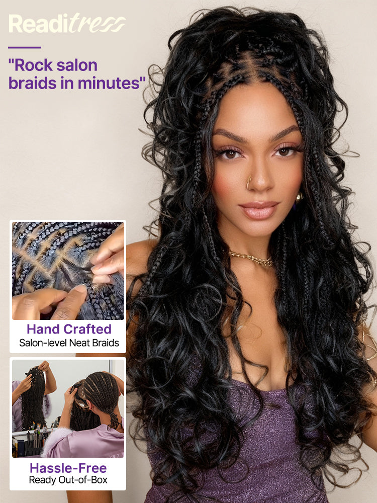 Readitress™ French Curl Knotless Boho Braids HD Full Lace Long Wig Flexi Fit Invisi Drawstring Cap - US Only-50
