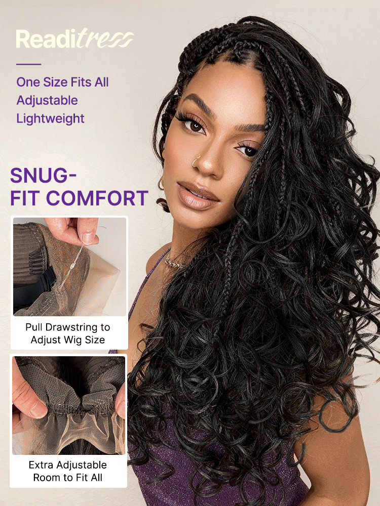 Readitress™ French Curl Knotless Boho Braids HD Full Lace Long Wig Flexi Fit Invisi Drawstring Cap - US Only-52