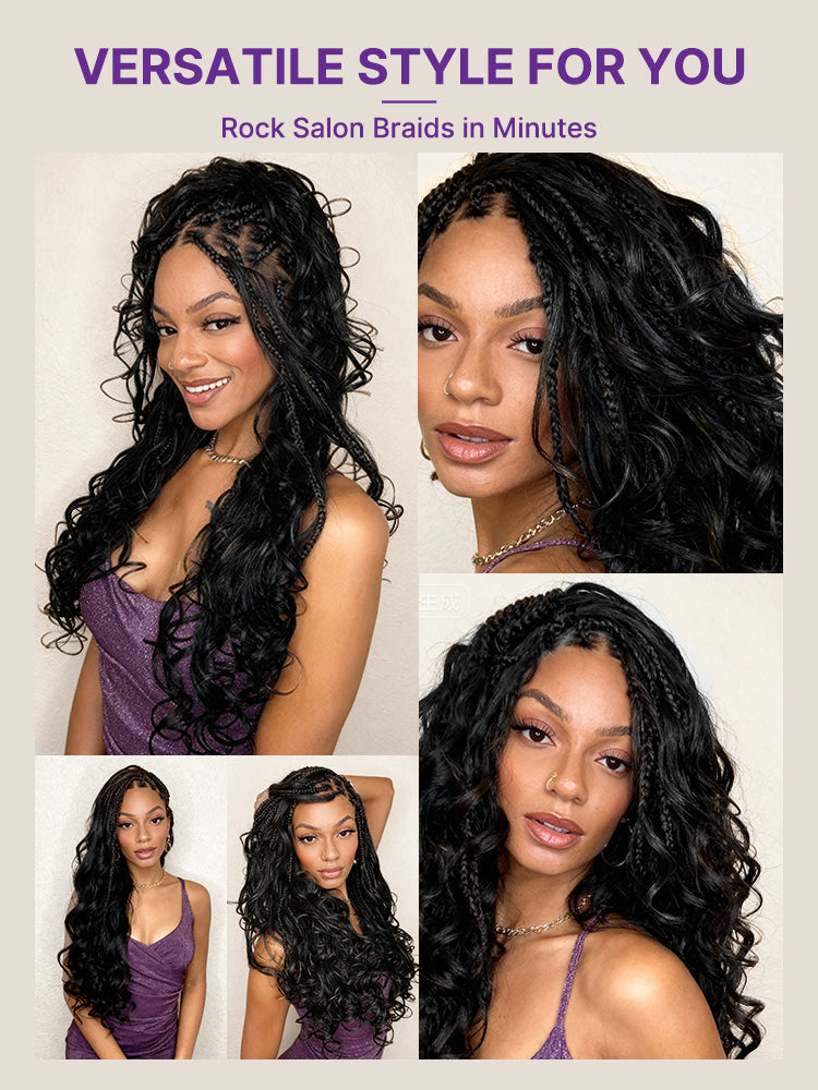 Readitress™ French Curl Knotless Boho Braids HD Full Lace Long Wig Flexi Fit Invisi Drawstring Cap - US Only-53