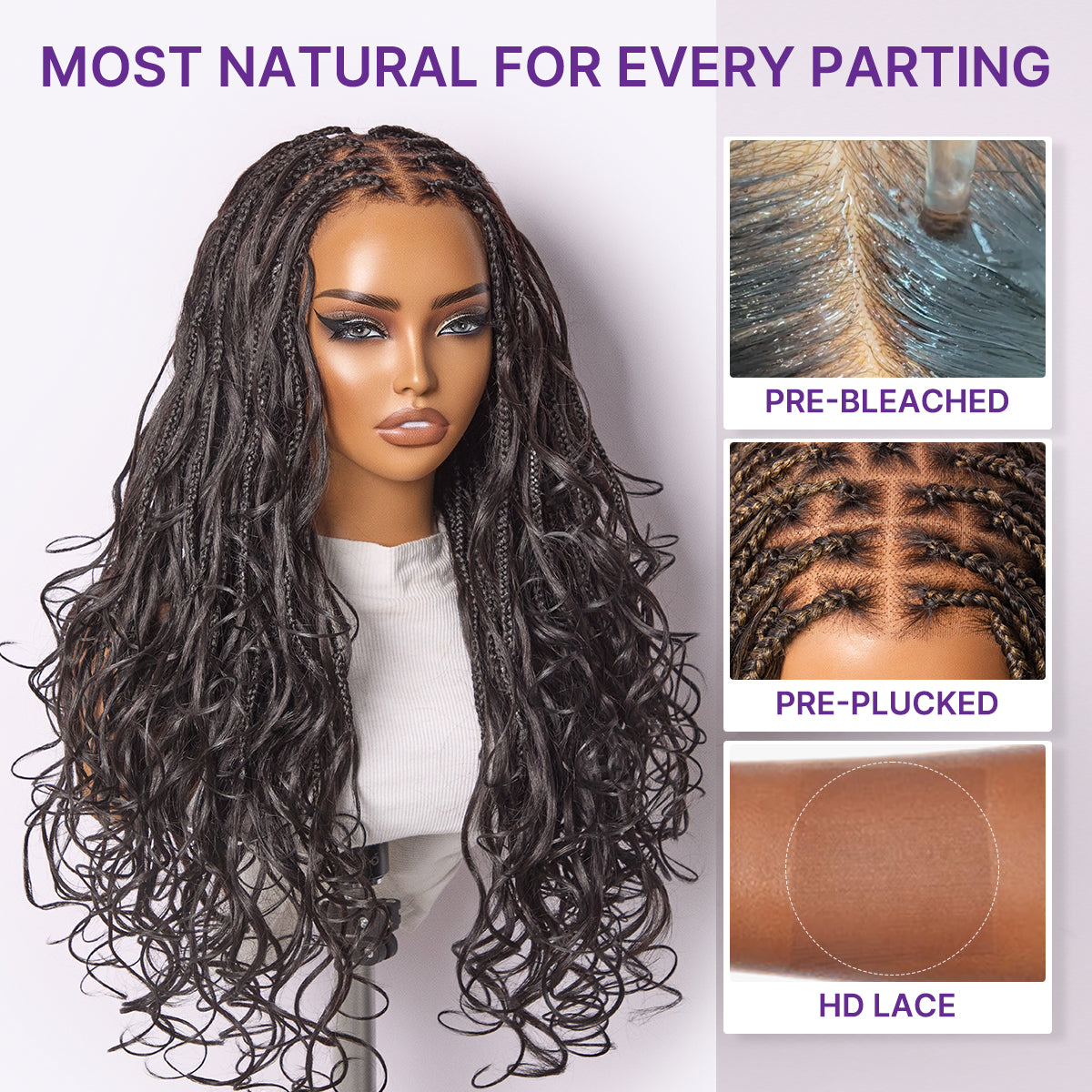 Readitress™ Ombre Honey Blonde French Curl Knotless Boho Braids HD Full Lace Long Wig Flexi Fit Invisi Drawstring Cap - US Only-68