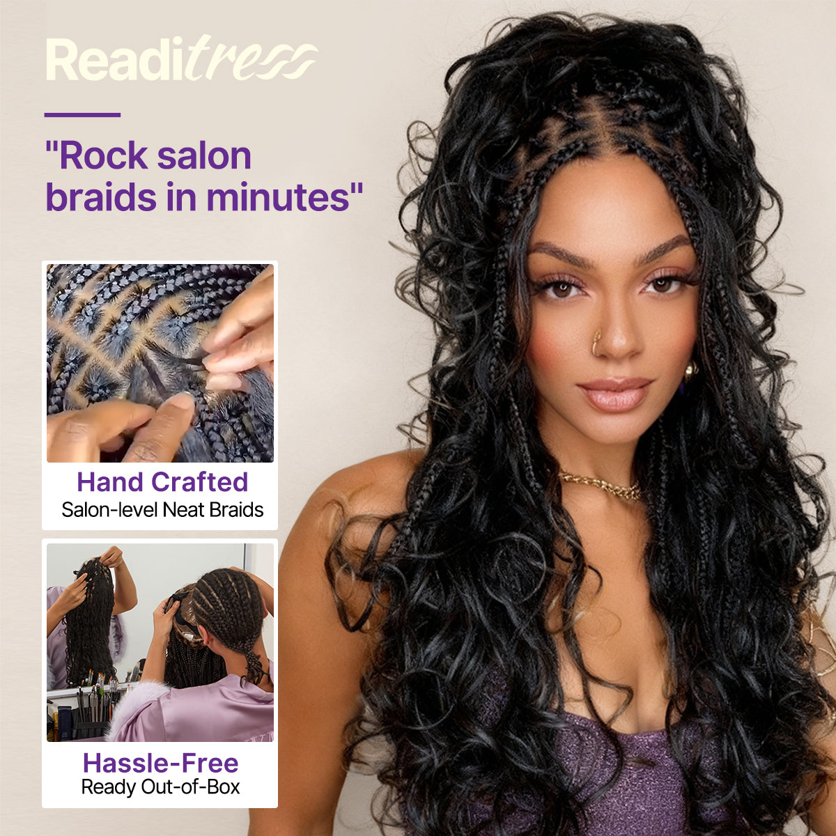 Readitress™ Ombre Honey Blonde French Curl Knotless Boho Braids HD Full Lace Long Wig Flexi Fit Invisi Drawstring Cap - US Only-67