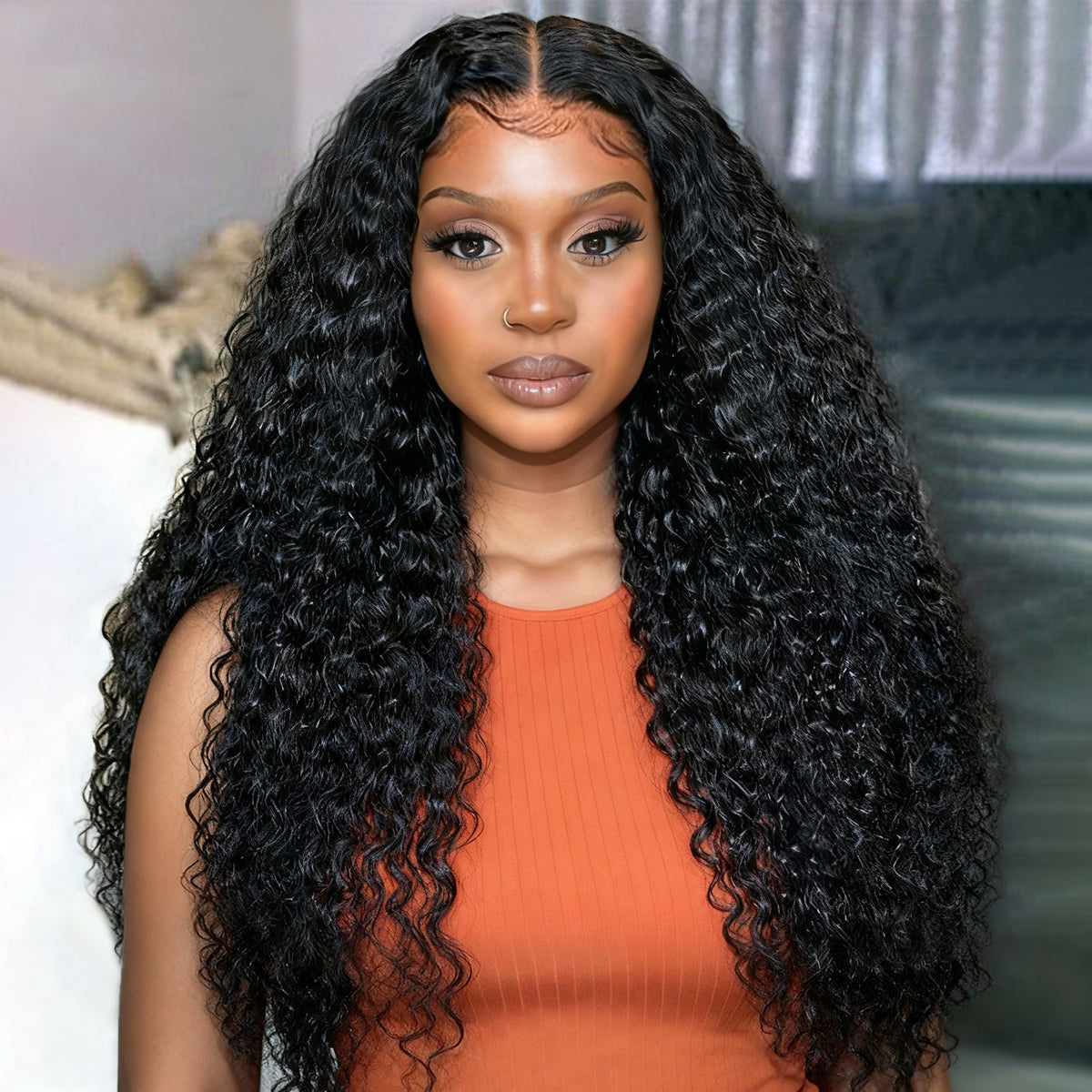 Natural Black Water Wave 13x4 HD Lace Front Free Part Glueless Wig 100% Human Hair - US Only-01