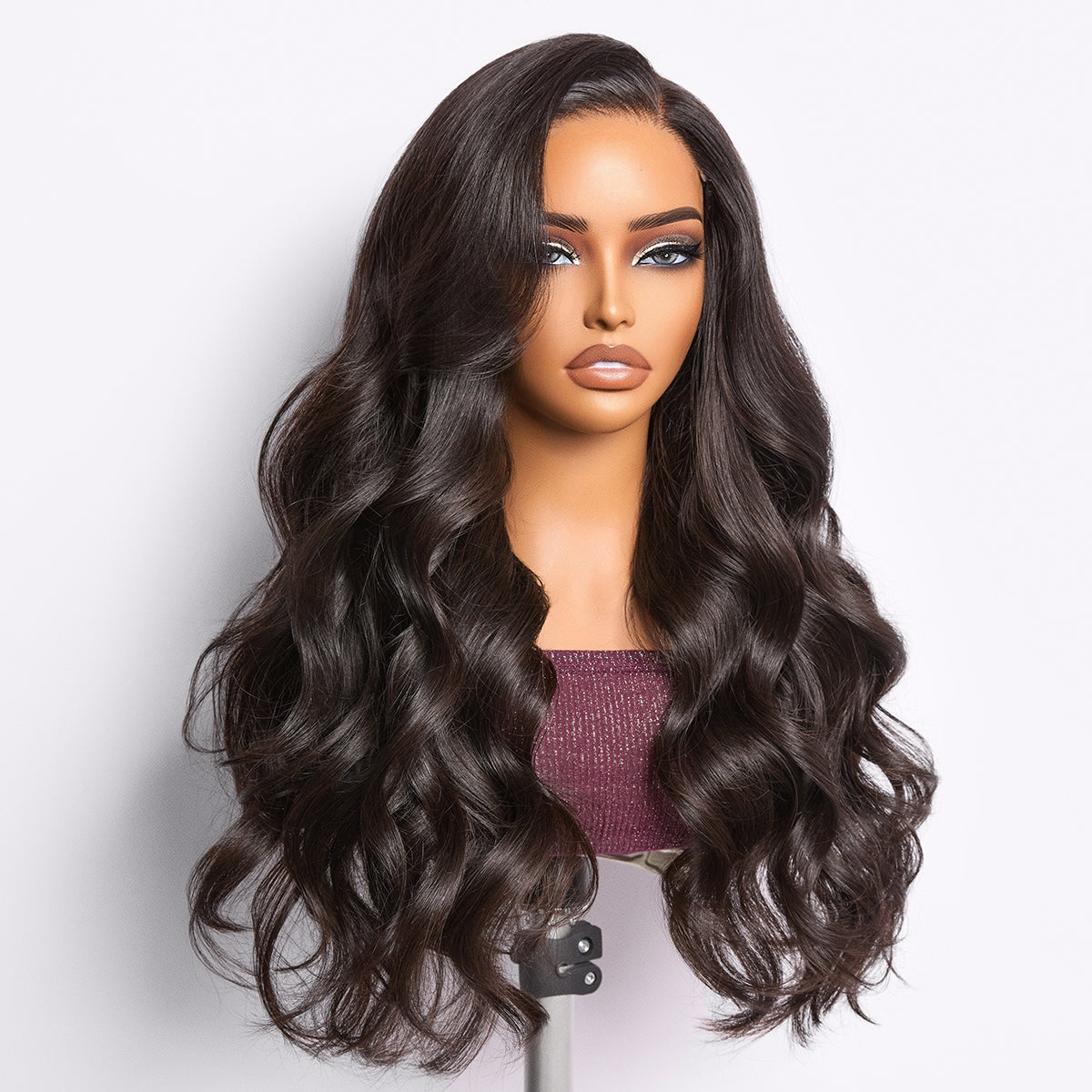 Luvme Hair Amara RawMagic natural black body wave 5x5 closure HD lace glueless human hair wig on a mannequin head.