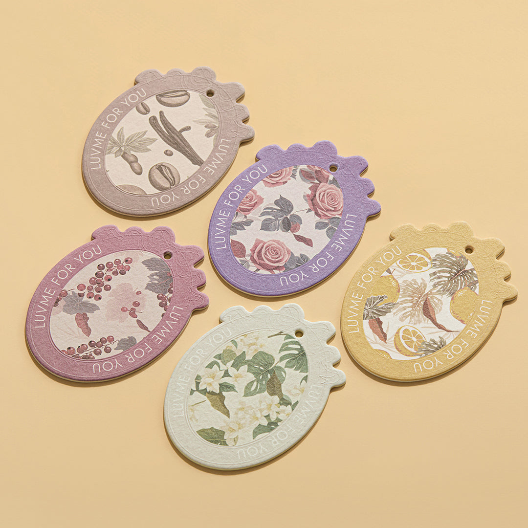 Set of 10 Luvme Hair fragrance cards with long-lasting aroma, featuring elegant designs and premium scent for personal use or gifts.