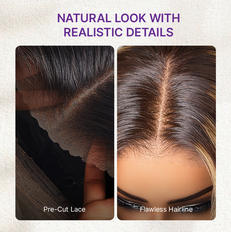 Blonde Highlight / Brown Highlight Short Layered Bob Wig Glueless 5x5 Closure Pre-Cut Lace Wig-24