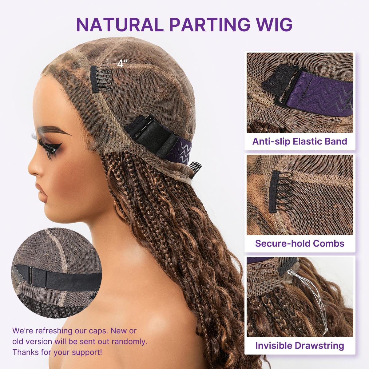 Readitress Mix Blonde Light Weight Flexi-Fit Invisi Drawstring Cap Full Lace Knotless Boho Curls Braided Long Wig Super Natural Scalp-09