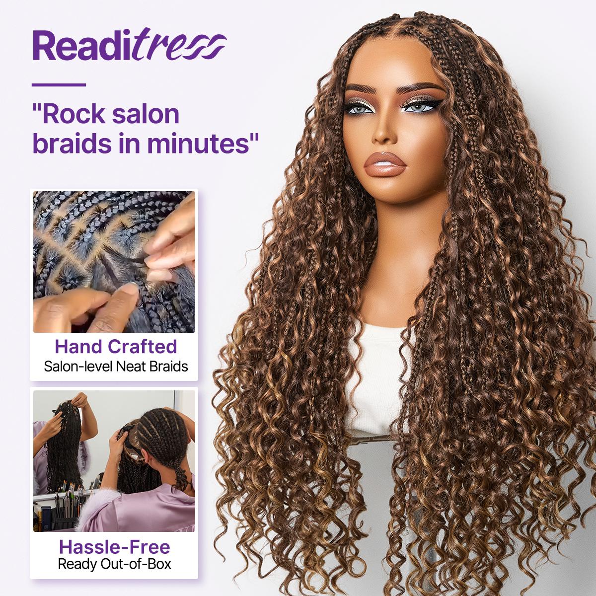 Readitress Mix Blonde Light Weight Flexi-Fit Invisi Drawstring Cap Full Lace Knotless Boho Curls Braided Long Wig Super Natural Scalp-06