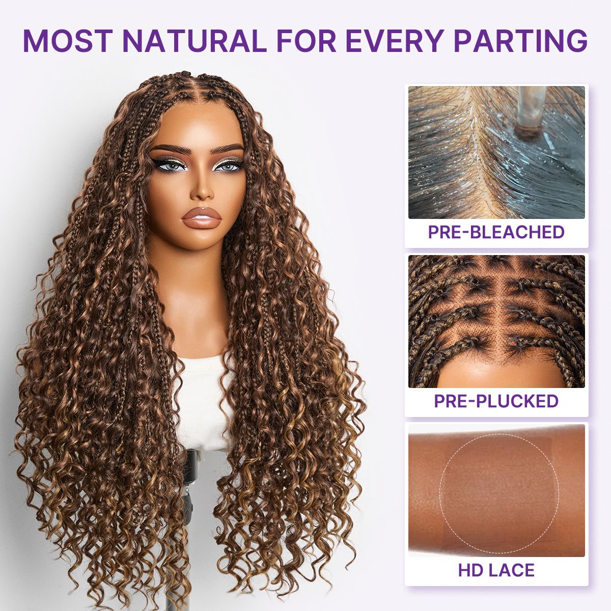 Luvme Hair OwnScalp™ mix blonde and natural black full lace wig with boho curls, braided long style, lightweight invisibility cap